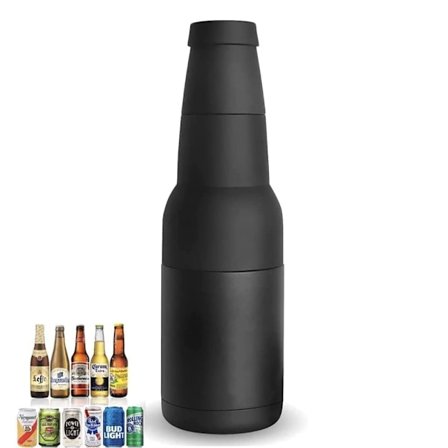 3 i 1 ølflaske- og bokskjøler, vakuumisolerte dobbeltveggede rustfrie stålkjølere med ølboksåpner (svart)