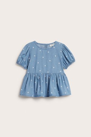 Kappahl | Bluzka z wzorem w serca, z miękkiego dżinsu Jasny dżins 128 | Jasny dżins