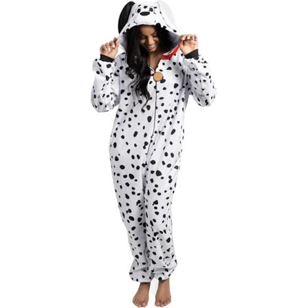 Dalmatiner Unisex Voksen Plysj Pyjamas Med Hette Hale Kles Opp Rollespill Halloween Kostyme L