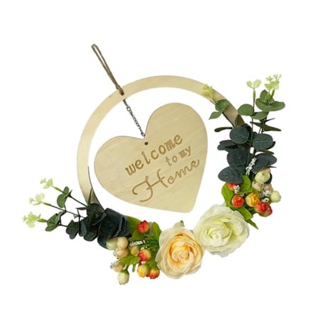 2 stk. Velkomstskilt i tre Valentinsdag Blomsterkrans Velkommen Dørhenger Thanksgiving Velkomstskilt Bryllup Hjertekrans Hjemmekrans Hengende Plakett