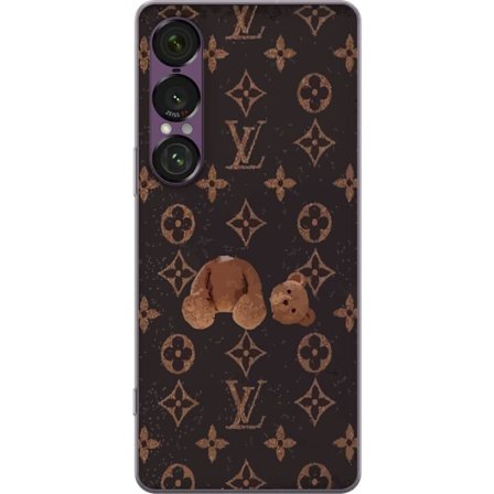 Kompatibel Mobilcover til Sony Sony Xperia 1 VII Luksuriøst monogrammønster med knust bamse i mørk modeæstetik