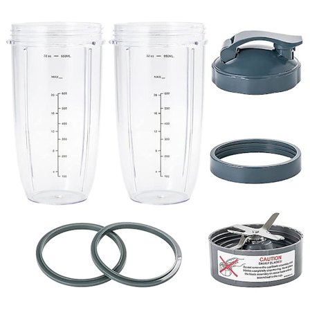 7 deler Nutribullet Blender Kopper & Bladutskiftningsssett 32Oz Stor kopp Kompatibel for NutriBullet (FMY)
