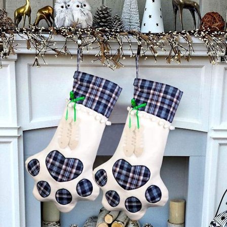 Pet Cat Julstrumpa hängande med stor tass för julgransdekorationer, 18" x 11", blå/fiskben