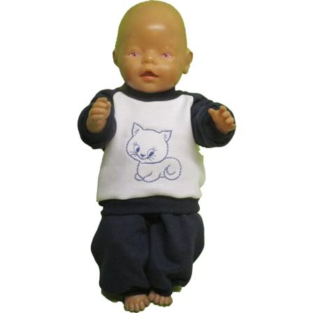 Mörk-blå/vit Joggingdress Med Kattmotiv Till Baby Born Mörk-blå/vit