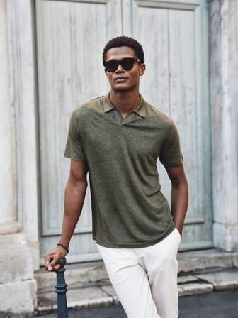 John Henric Men's Green Slim Fit Polo Linen Size M