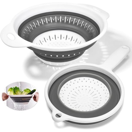 Sammenleggbar dørslag med håndtak, BPA-fri silikondørslag og matsil med plasthåndtak