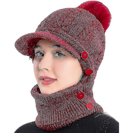 Hette, skjerf og maske i ett - Slouchy fleece-lue for kvinner, varm vinterstrikket lue