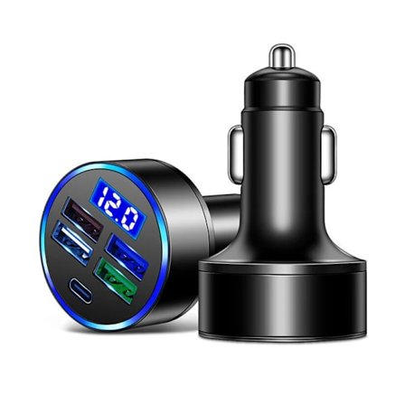 4 portar USB billaddare PD laddare i bil Snabbladdning 3.1A mobiltelefon laddare Adapter med spänning i bilen digital display