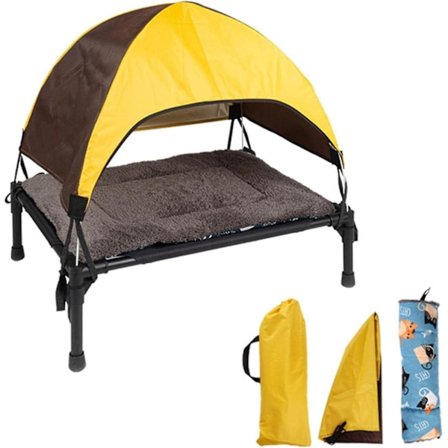 Udendørs Lounge til Hunde, Foldbar Solbeskyttelses Hundebed Med Solsejl, Hundettelt Hundebed Udendørs Med Tag, Ekstra Bærepose