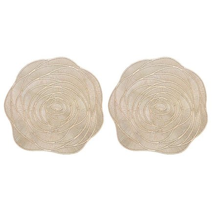2 stk Roseformet bestikkunderlag Husholdning varmeisolasjon Plassmatte PVC Bestikkunderlag (38X38CM, Gylden)
