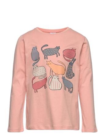 Top L S Placement Print Cats Langærmet T-shirt Lyserød Lindex