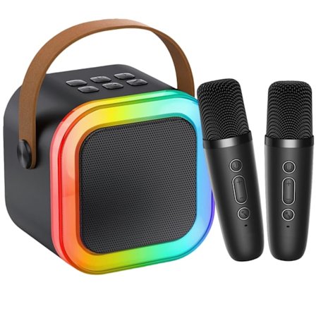 Mini Karaoke-laite lapsille ja aikuisille – Kannettava Bluetooth-kaiutin 2 mikrofonilla, lasten mikrofonit