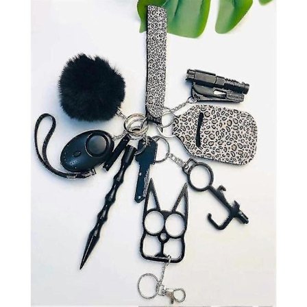 1 Komplett Sett Selvforsvars Nøkkelring Sett For Kvinner Sikkerhet Personlig Alarm Portabel Nøkkelring - farge: leopard