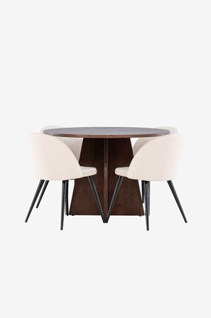 Venture Home - Bootcut spisebord med spisestol i fløyel - Beige - Spisegrupper - Fra Homeroom