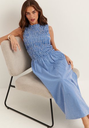 ONLY - Onltamari Smock Check Dress - Blue Bonnet Checks:WHITE