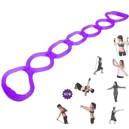 Renkaan venytys- ja vastuskuminauha, Miracle Miles -nauha, joogavenytys, käsivarret, olkapäät, jalat, kuntoilu, koti, fysioterapia, violetti