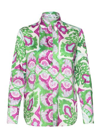 Satin Print Shirt Langermet Skjorte Grønn Mango*Betinget Tilbud