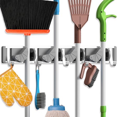 Väggmonterad Mopp- och Kvastställ i Metall för Pantryorganisation och Förvaring