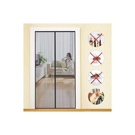 Magneettinen hyttysverkko-ovi, valmistettu lasikuidusta, palonkestävä, hieno verkko, hyttys- ja hyönteisverho, automaattinen sulkeutuminen (Musta 