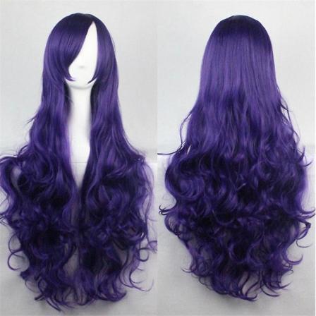Anime Cosplay Syntetiska Hela Peruker Konstgjorda Långt lockigt vågigt hår Bangs Peruk Purple