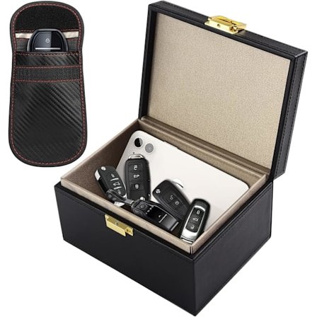 Faraday Box, [Plus Faraday Pung] Diyife 16,5 x 12,3 x 9,3 cm Stor Faraday Box til Bilnøgler, Tyverisikring Nøglebrik Beskyttelse RFID Signalblokerende