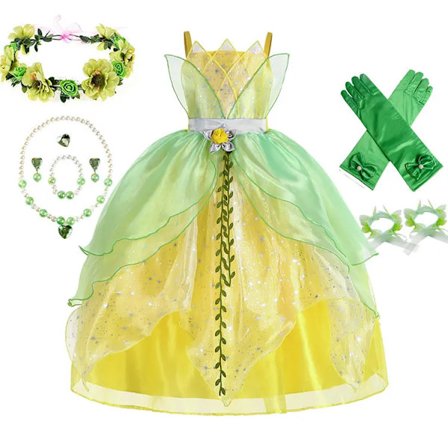 Klassisk flicka saga Tiana Cosplay kostym elegant prinsessa grön festklänning julbalklänning prinsessa och groda Vestido