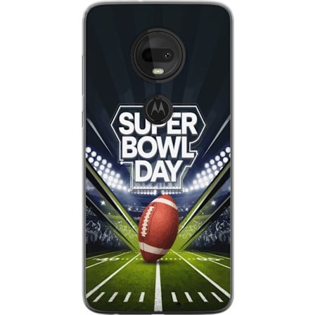 Kompatibel Mobilcover til Motorola Moto G7 Super Bowl Day plakat med amerikansk fodbold på oplyst arena i dramatisk sportsdesign