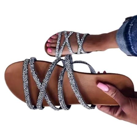 Damskor Runda Tå Platta Strand Sandaler Slip-On Tofflor Casual Skor