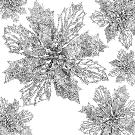 10 stk. kunstige julestjerner med glitter og klips – julepynt – glitrende julestjerner – julepynt til juletreet