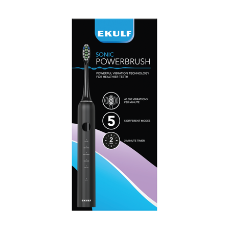 Ekulf Sonic PowerBrush, Sort. 1 stk.