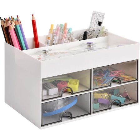 Skrivebordsarrangør, plaststationarrangør med 4 rum og 4 små