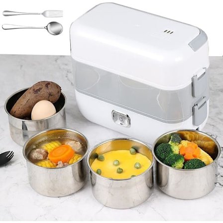 Elektrisk lunsjboks, 200W avtakbar oppvarmet lunsjboks for arbeidende menn, 2L kapasitet mat raskere varmer, 1 gaffel og skje