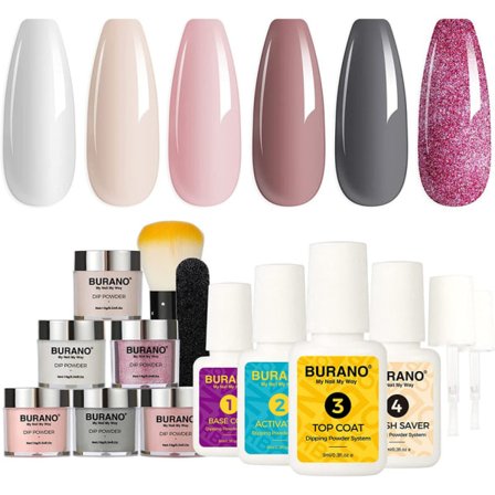 Dip Powder Nail Kit Starter, 6 färger Glitter Rosa Nude Summer Dipppulver set