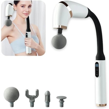 Massagepistol U-format forlængerhåndtag, 4 hoveder, 6 niveauer og LED-berøringsskærm Lindre og genopret muskler