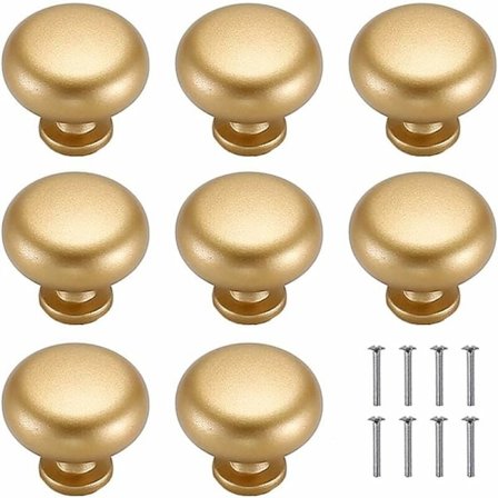 Set med 8 dörrknoppar i guld aluminiumlegering för skåp, kökslåda, sovrum