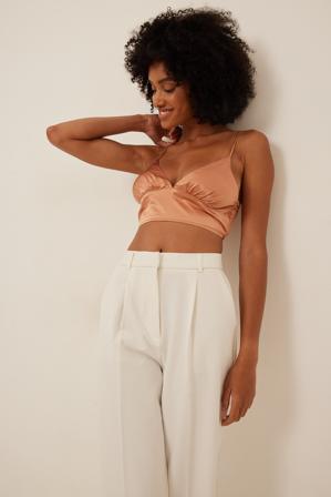 NA-KD Party V-neck Thin Strap Satin Top - Tops habillés - Orange - EU 40