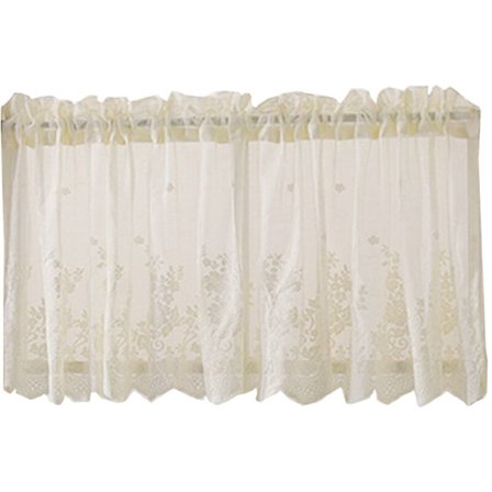 Beige pitsinen puoliksi läpikuultava verho ikkunoihin, 137 x 61 cm, valoa suodattava kotiin, keittiöön, parvekkeelle