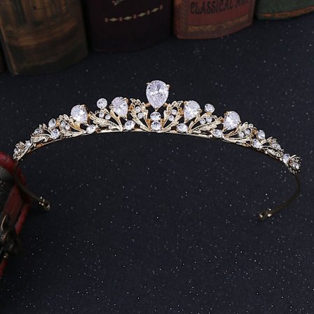 Morsiamen Tiara Crown Crystal -hiuspanta GOLD