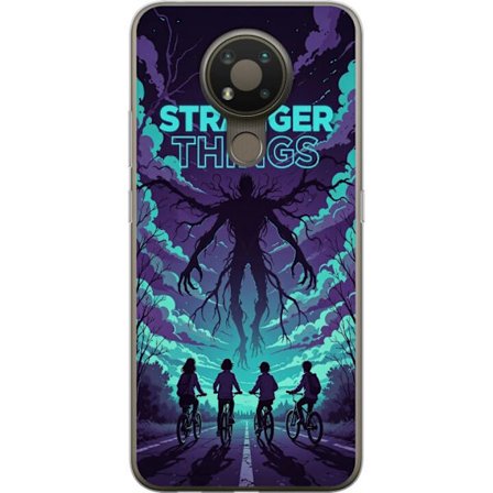 Yhteensopiva Puhelinkuori Nokia Nokia 3.4 Stranger Things -inspiroitunut fantasiaillustraatio, jossa on tumma hirviö, pyöräilevät lapset ja dramaa
