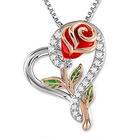 Hjärta Ros Halsband för Kvinnor Kubisk Zirkonia Kärlek Hänge Halsband, Ros Hänge med Smyckeskrin Födelsedagspresenter till Mamma Fru Mors Dag Present 