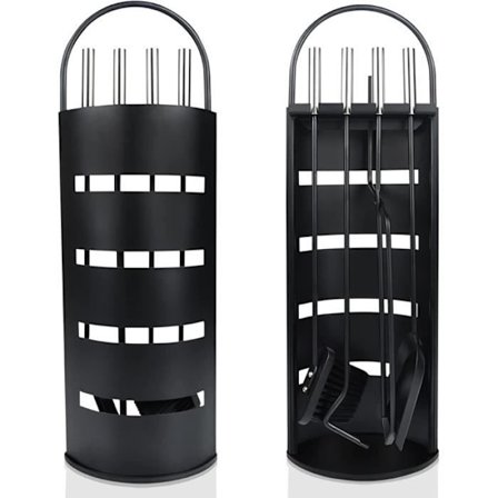 Eldstöd - Rostfritt stål - Svart - 5 tillbehör - Dimensioner 23x15x67 cm