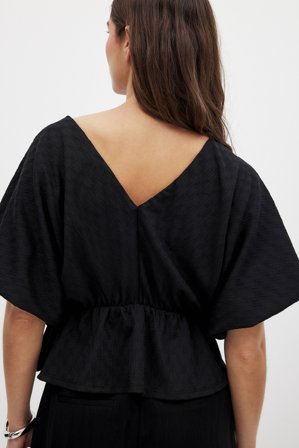 NA-KD Peplum Draped Top - Toppe med puff ærmer - Sort - M
