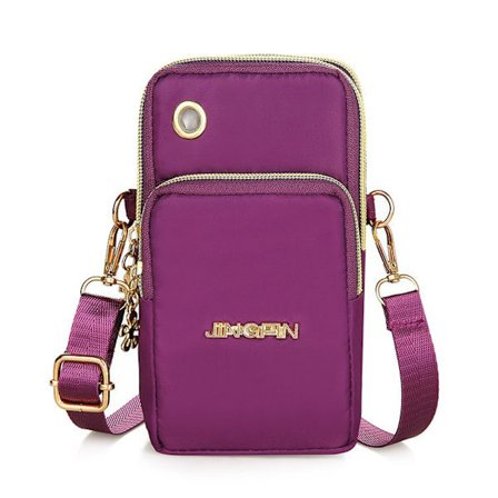 Nylon crossbody-taske til kvinder med telefonlomme, afslappet skuldertaske til kvinder med lynlåslommer