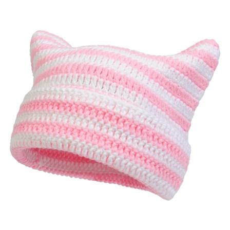 Virkad mössa för kvinnor Retro Little Devil Warm Beanie pink white