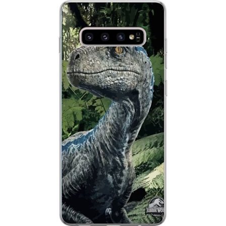 Kompatibelt Mobildeksel til Samsung Galaxy S10+ Jurassic World dinosaur realistiskt portrett i jungelmiljø detaljert filmisk illustrasjon for dinosaur