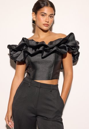 Bubbleroom Occasion Frill Satin Off Shoulder Top Klær