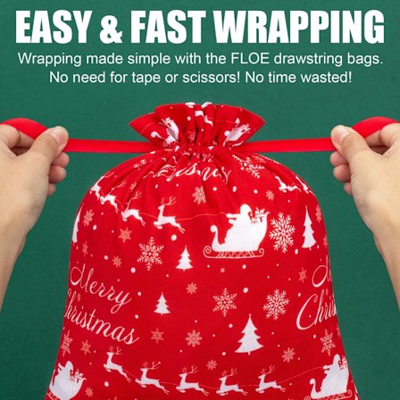 10 st Julklappspåsar med dragsko, Julklappspåsar i blandade storlekar, Julklappspåsar av bomullstyg