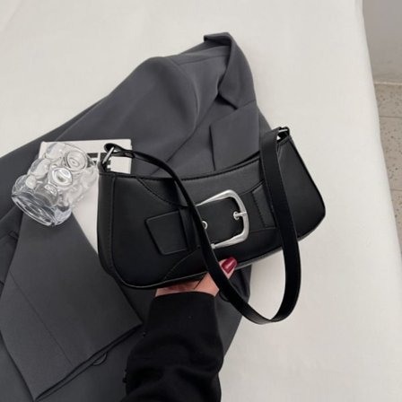 Vintage Belte Design Skuldervesker PU Skinn Crossbody Bag SVART