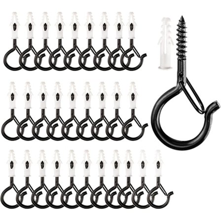 Utendørs Skruekrok, Veggmontert Tak Krok (20 Pakning - Svart)