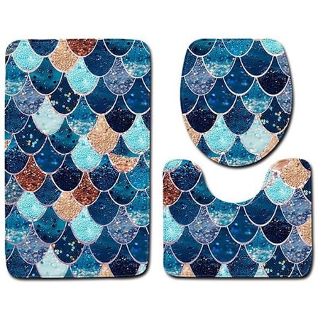 3-delad badrumsmatta set halkfri fiskfjäll badrumsmatta kök badrumsmatta dörrmatta dekoration toalettlock matta matta J